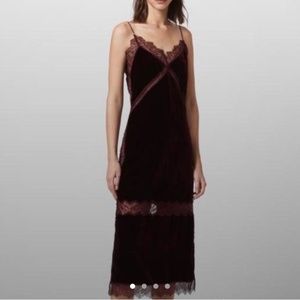 All Saints Noa Long Velvet Dress Oxblood Red